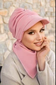 Pudra Kışlık Büzgülü Tesettür Şapka Ve Etol Takım thumbnail 1
