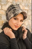 Vizon Siyah Ekose Desen Tesettür Şapka thumbnail 1