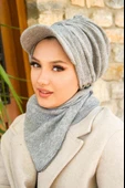 Gri Triko Büzgülü Tesettür Şapka Ve Etol Takım thumbnail 2