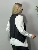 Kadın Siyah Deri Yelekli Kolye Dahil üçlü Takım - 4