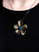 Doğal Taş Lapis Doğal Taşlı Çiçek Desenli Otantik Kadın Kolye 45 Cm Zincirli euk25lps thumbnail 2