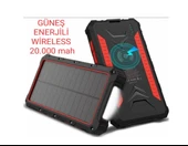 Güneş Enerjili Wireless Özellikli 20000 mAh  Solar Powerbank - 2+1 Çıkışlı - 2