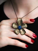 Doğal Taş Lapis Doğal Taşlı Çiçek Desenli Otantik Kadın Kolye 45 Cm Zincirli euk25lps thumbnail 1