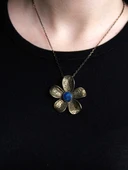 Doğal Taş Lapis Doğal Taşlı Çiçek Desenli Otantik Kadın Kolye 45 Cm Zincirli euk25lps thumbnail 3