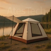 6 Kişilik Tam Otomatik Tenteli Çift Kapılı Kare Kamp Çadırı 240*240*160 - 2