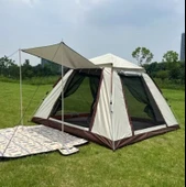 6 Kişilik Tam Otomatik Tenteli Çift Kapılı Kare Kamp Çadırı 240*240*160 - 3