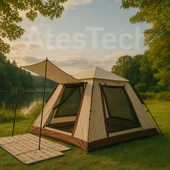 6 Kişilik Tam Otomatik Tenteli Çift Kapılı Kare Kamp Çadırı 240*240*160 - 8