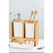 Piev Standlı Çekmeceli Bambu Sabunluk Diş Fırçalık thumbnail 2