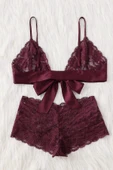 Kadın Bordo Dantelli & Kurdelalı Sütyen Külot Takımı thumbnail 2