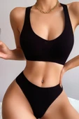 Kadın Siyah Desteksiz Seamless Tangalı İç Çamaşır Takımı thumbnail 2