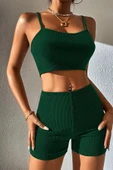 Kadın Yeşil Şortlu Kaşkorse Gecelik Takım thumbnail 4