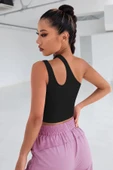 Kadın Siyah Tek Omuz Cut Out Detaylı Crop Top Bluz thumbnail 2