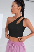 Kadın Siyah Tek Omuz Cut Out Detaylı Crop Top Bluz thumbnail 5