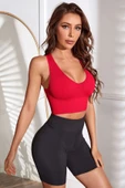 Kadın Kırmızı Derin Göğüs Dekolteli Şık Crop Top Bluz thumbnail 3
