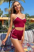 Kadın Bordo Askılı Crop Top ve Şortlu Gecelik Takım thumbnail 2