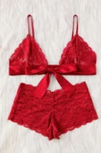 Kadın Kırmızı Dantelli & Kurdelalı Sütyen Külot Takımı thumbnail 2