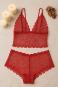 Kadın Kırmızı Dantel Bralet Şort Takımı – Tutkulu ve Çekici İç Giyim thumbnail 2