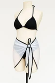 Kadın Siyah Beyaz Pareolu Yandan ve Boyundan Bağlamalı 3'lü Bikini Takımı thumbnail 3