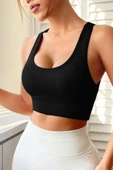 Kadın Siyah Sırtı Çapraz Lastik Detaylı Crop Top Bluz thumbnail 3