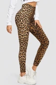 Kadın Leopar Desenli Yüksek Bel Dar Kesim Esnek Tayt thumbnail 1