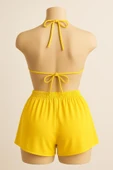 Kadın Sarı Şortlu Belden ve Boyundan Bağlamalı Bikini Takımı thumbnail 2