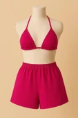 Kadın Fuşya Şortlu Belden ve Boyundan Bağlamalı Bikini Takımı thumbnail 2