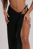 Kadın Siyah Bodrum Stili Bağlama Detaylı 150x75 Pareo thumbnail 3