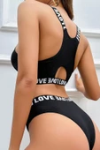 Kadın Siyah Çapraz Sırt ve Love Lastik Detaylı Sütyen Külot Takım thumbnail 2