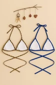 Kadın Leopar Desenli ve Mavi Minimal Kesim Üçgen Bikini Üstü thumbnail 2