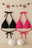 Kadın Siyah ve Fuşya Minimal Kesim Üçgen Bikini Üstü thumbnail 1
