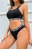 Kadın Siyah Çapraz Sırt ve Love Lastik Detaylı Sütyen Külot Takım thumbnail 5