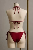 Kadın Bordo Yandan ve Boyundan Bağlamalı Bikini Mayo Takımı thumbnail 3