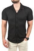 DeepSEA Slim Fit Pamuklu Apaş Yaka Kısa Kol Penye  Gömlek Dokulu Jakar Kumaş Dar Kesim Spor Gömlek 2501216 thumbnail 5