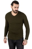 DeepSEA Kare Desenli Dar Kesim V Yaka Triko Kazak 2300341 - 2