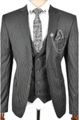 DeepSEA Çift Düğme Çift Yırtmaç Çizgili Slim Fit 3 Lü Takım Elbise 2300162 - 2
