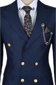 DeepSEA Metal Düğmeli Cep Detaylı Slim Fit Kruvaze 2li Takım Elbise 2300325 - 4