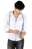 DeepSEA Kapüşonlu Slim Fit Dar Kesim Gömlek Likralı Pamuklu Likralı Kot Gömlek 2300396 - 1
