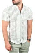 DeepSEA Slim Fit Likralı Spor Gömlek Dar Kesim Çizgili Kısa Kol Gömlek 2501218 - 12