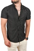 DeepSEA Slim Fit Likralı Spor Gömlek Dar Kesim Çizgili Kısa Kol Gömlek 2501218 - 2