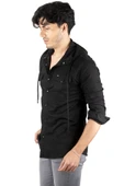DeepSEA Kapüşonlu Slim Fit Dar Kesim Gömlek Likralı Pamuklu Likralı Kot Gömlek 2300396 - 5