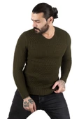 DeepSEA Kare Desenli Dar Kesim V Yaka Triko Kazak 2300341 - 1