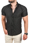 DeepSEA Slim Fit Likralı Spor Gömlek Dar Kesim Çizgili Kısa Kol Gömlek 2501218 - 4
