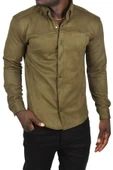 DeepSEA Likralı Çıtçıtlı Kırışmayan Süet Kumaş Slim Fit Cepsiz Mevsimlik Gömlek 2500556 - 2