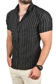 DeepSEA Slim Fit Likralı Spor Gömlek Dar Kesim Çizgili Kısa Kol Gömlek 2501218 - 1