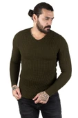 DeepSEA Kare Desenli Dar Kesim V Yaka Triko Kazak 2300341 - 4
