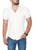 DeepSEA Slim Fit Apaş Yaka Kısa Kol Penye  Gömlek Jakar Kumaş Dar Kesim Spor Gömlek 2501217 thumbnail 2
