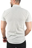 DeepSEA Slim Fit Likralı Spor Gömlek Dar Kesim Çizgili Kısa Kol Gömlek 2501218 - 9