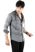 DeepSEA Kapüşonlu Slim Fit Dar Kesim Gömlek Likralı Pamuklu Likralı Kot Gömlek 2300396 - 6
