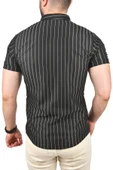 DeepSEA Slim Fit Likralı Spor Gömlek Dar Kesim Çizgili Kısa Kol Gömlek 2501218 - 5