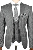 DeepSEA Çift Düğme Çift Yırtmaç Çizgili Slim Fit 3 Lü Takım Elbise 2300162 - 7